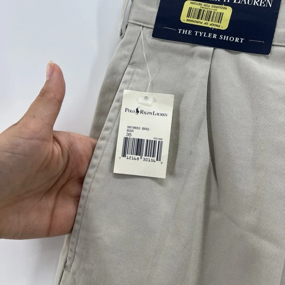 Vintage Polo Ralph Lauren Tyler Shorts Mens 35 Pleated Chino Twill 90s Khaki USA